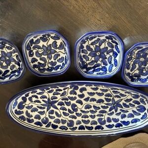 Morrocan Ceramic Tray with 4 Matching Condiment Bowls